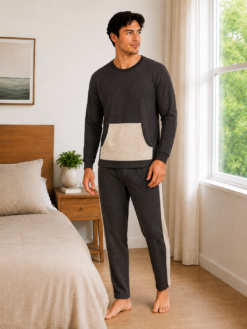 Pijama Masculino Longo Moletom Gola Careca Bolso Canguru