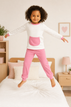 Pijama Infantil de Menina Manga Longa Moletom liso com bordado