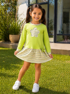 Camisola Infantil de Menina Manga Longa Malha Canelada listradas