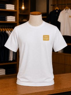 Camiseta Unissex Manga curta Algodão Branco com bordado e estampa