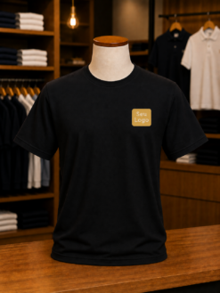 Camiseta Unissex Manga curta Algodão Preto com bordado e estampa