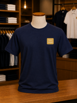 Camiseta Unissex Manga curta Marinho Algodão com bordado e estampa
