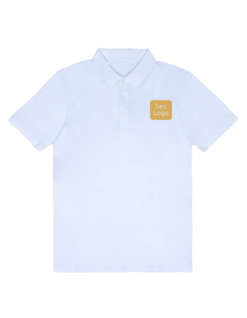 Camiseta Polo Masculina Manga curta Piquet Branco com Bordado e 3 botões
