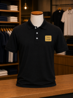 Camiseta Polo Unissex Manga curta Piquet Preto Puro Algodão com Bordado e 3 botões
