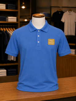 Camiseta Polo Unissex Manga curta Piquet Azul Puro Algodão com Bordado e 3 botões