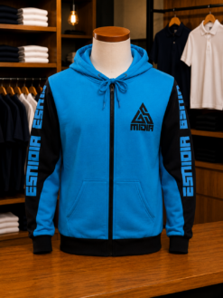 Blusão Masculino Longo Moletom Felpado Azul com Estampa