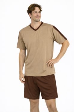 Pijama Masculino Manga curta Algodão com Gola V Faixa na Manga