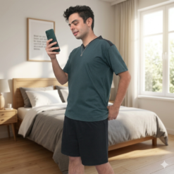 Pijama Masculino Manga curta Algodão com Gola V