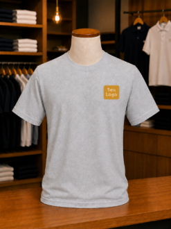 Camiseta Unissex Manga curta Cinza Algodão com bordado e estampa