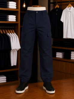 Calça Cargo Masculina Longa Brim Marinho com elástico