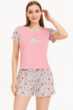 Pijama Feminino Manga curta Algodão com Estampa