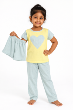 Pijama 3 peças para meninas em algodão, estampado