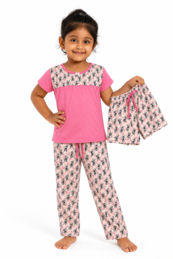 Pijama 3 peças para meninas em algodão, estampado
