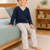 Pijama longo para meninos em algodão, com gola v — Azul céu — foto B