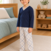 Pijama longo para meninos em algodão, com gola v — Azul céu — foto D