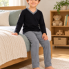 Pijama longo para meninos em algodão, com gola v — Marinho com azul — foto B