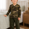 Pijama longo para meninos em algodão, com gola v — Verde — foto A