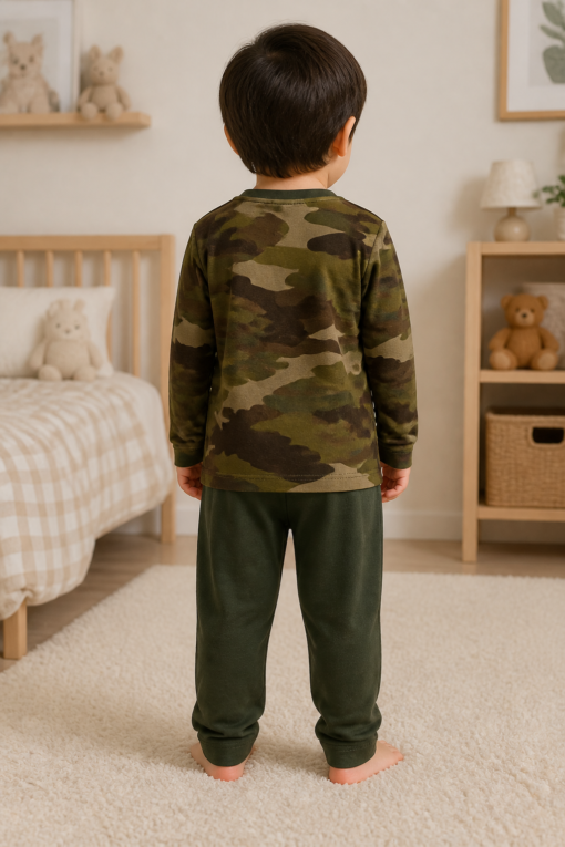 Pijama longo para meninos em algodão, com gola v — Verde — foto C