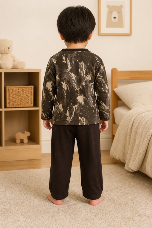Pijama longo para meninos em algodão, com gola v — Marrom — foto C
