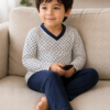 Pijama longo para meninos em algodão, com gola v — Marinho estampado — foto B