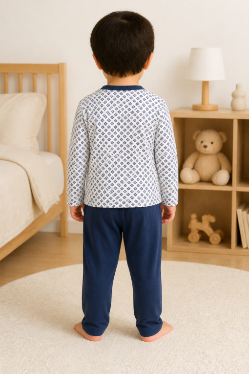 Pijama longo para meninos em algodão, com gola v — Marinho estampado — foto C