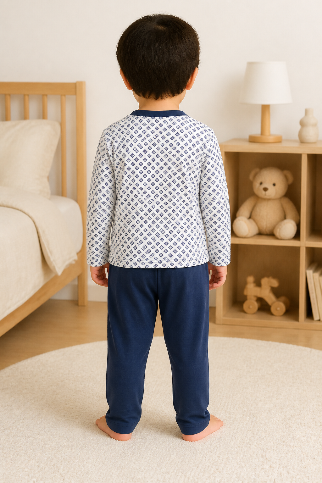 Pijama longo para meninos em algodão, com gola v — Marinho estampado — foto C