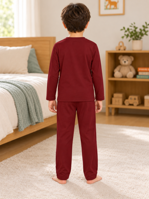 Pijama longo para meninos em algodão, com gola v — Vinho — foto C