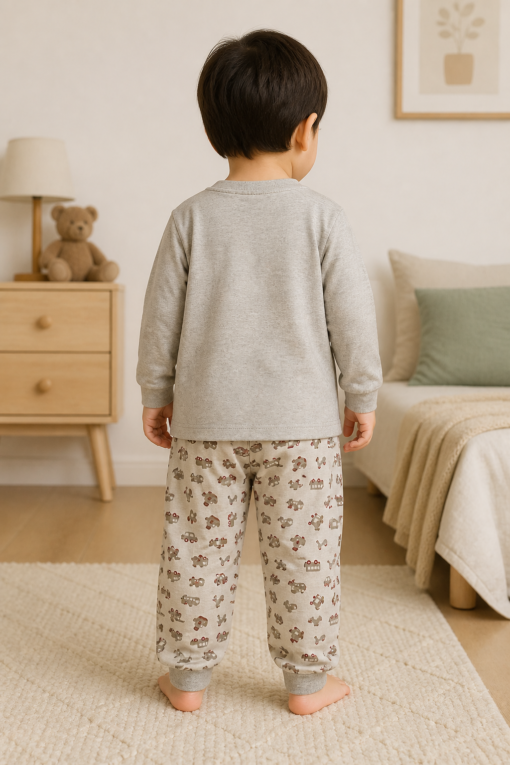 Pijama longo para meninos em algodão, com gola v — Cinza estampado — foto C