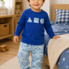 Pijama longo para meninos em algodão, com gola v — Azul — foto A