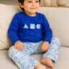 Pijama longo para meninos em algodão, com gola v — Azul — foto B