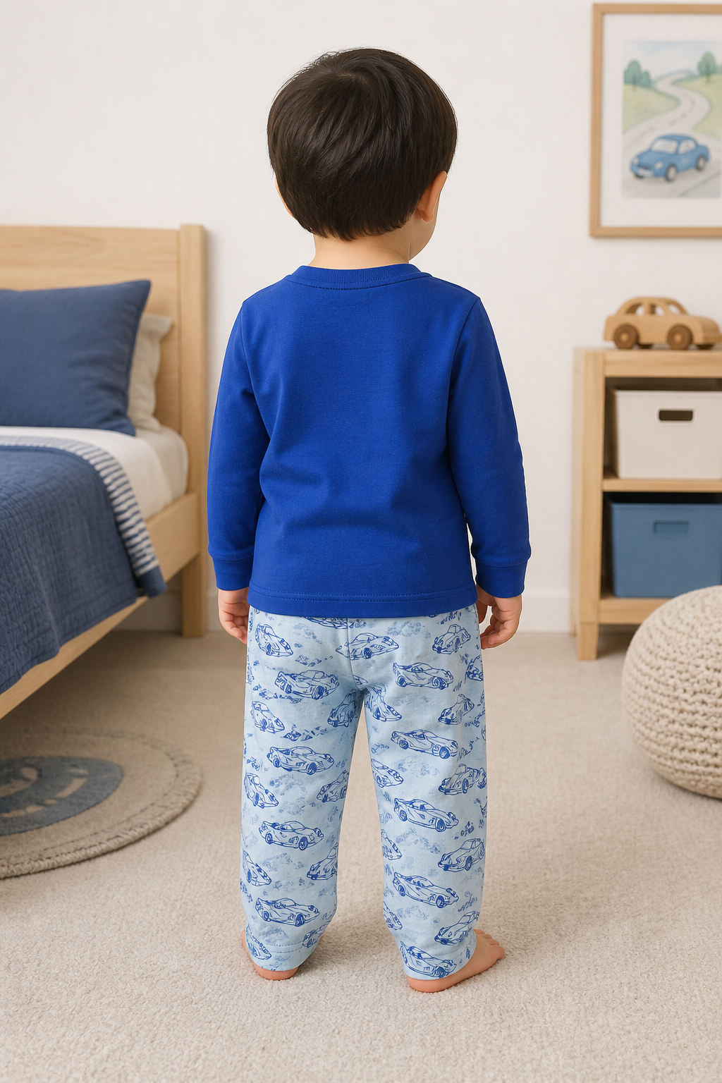 Pijama longo para meninos em algodão, com gola v — Azul — foto C
