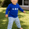 Pijama longo para meninos em algodão, com gola v — Azul — foto D