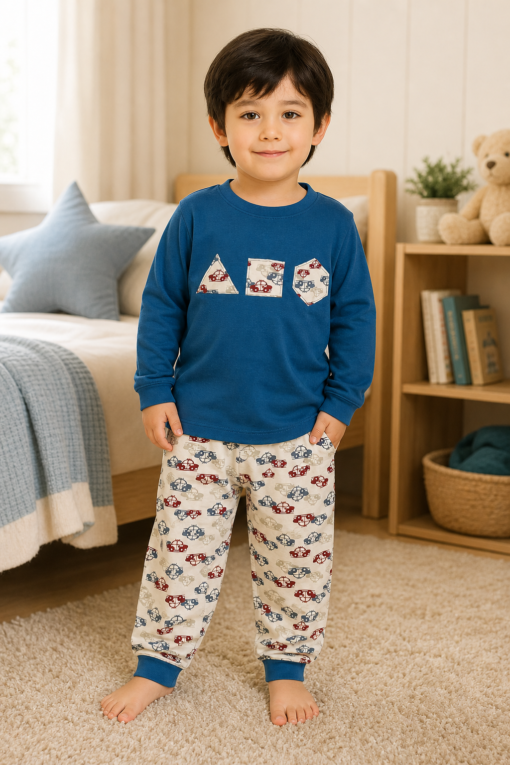 Pijama longo para meninos em algodão, com gola v — Fúcsia — foto A