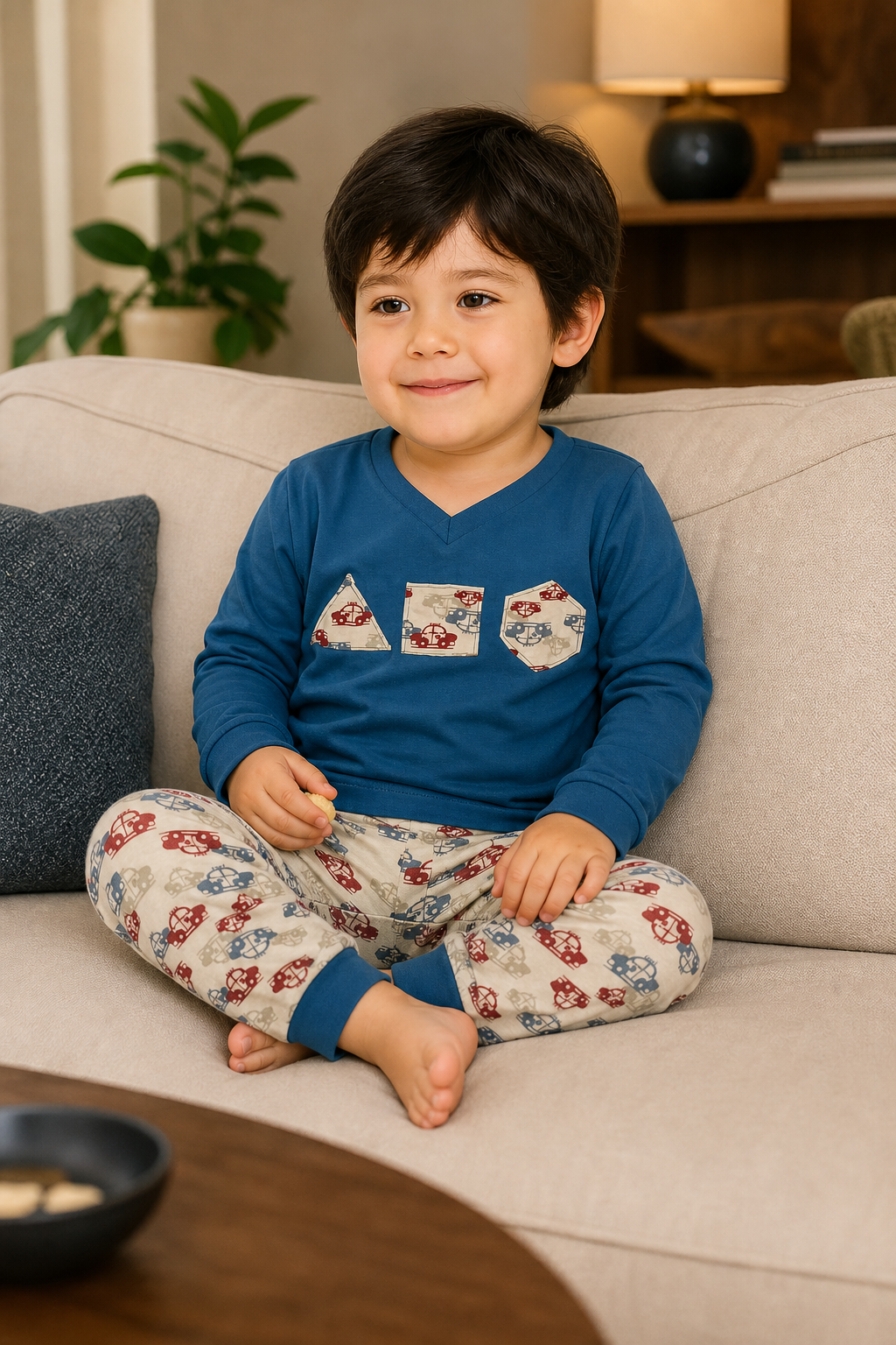 Pijama longo para meninos em algodão, com gola v — Fúcsia — foto B