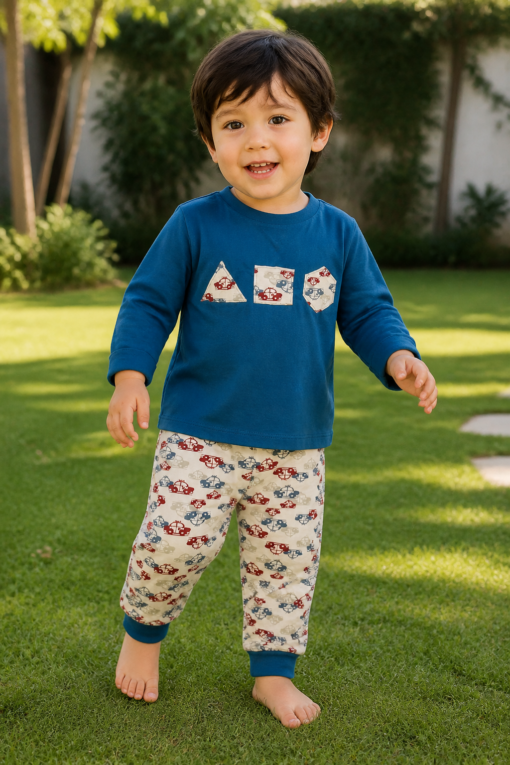 Pijama longo para meninos em algodão, com gola v — Fúcsia — foto D