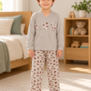 Pijama longo para meninos em algodão, com gola v — Cinza estampado - veículos — foto A
