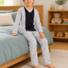 Pijama longo para meninos em algodão, com gola v — Marinho e branco - geométrico — foto B