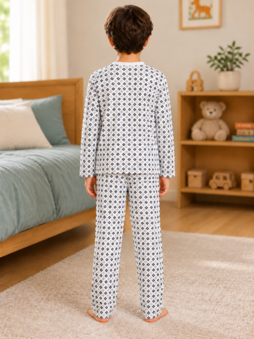 Pijama longo para meninos em algodão, com gola v — Marinho e branco - geométrico — foto C