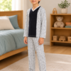 Pijama longo para meninos em algodão, com gola v — Marinho e branco - geométrico — foto D