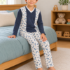 Pijama longo para meninos em algodão, com gola v — Azul petróleo e branco - carros — foto B