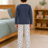 Pijama longo para meninos em algodão, com gola v — Azul petróleo e branco - carros — foto C