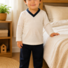 Pijama longo para meninos em algodão, com gola v — Branco — foto A