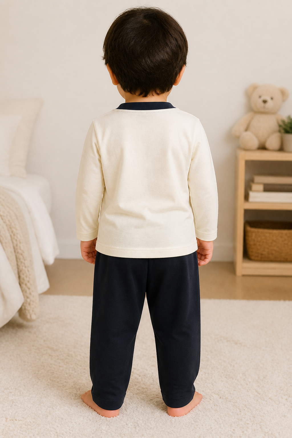 Pijama longo para meninos em algodão, com gola v — Branco — foto C