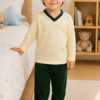 Pijama longo para meninos em algodão, com gola v — Creme — foto A