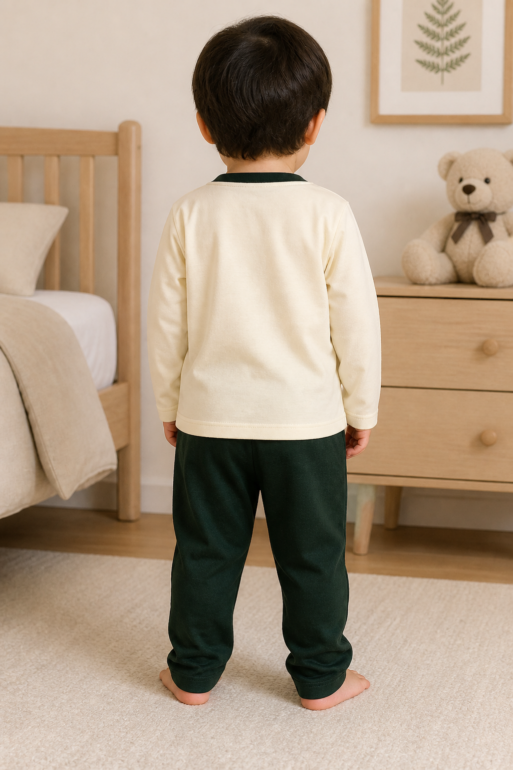 Pijama longo para meninos em algodão, com gola v — Creme — foto C