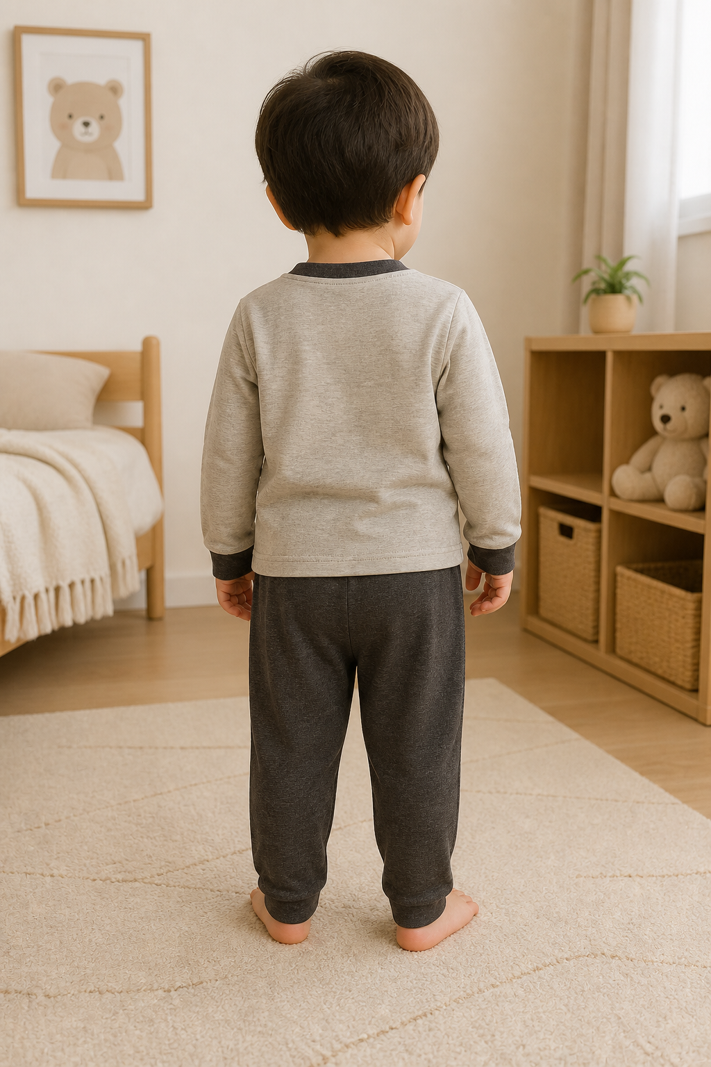 Pijama longo para meninos em algodão, com gola v — Cinza com grafite — foto C