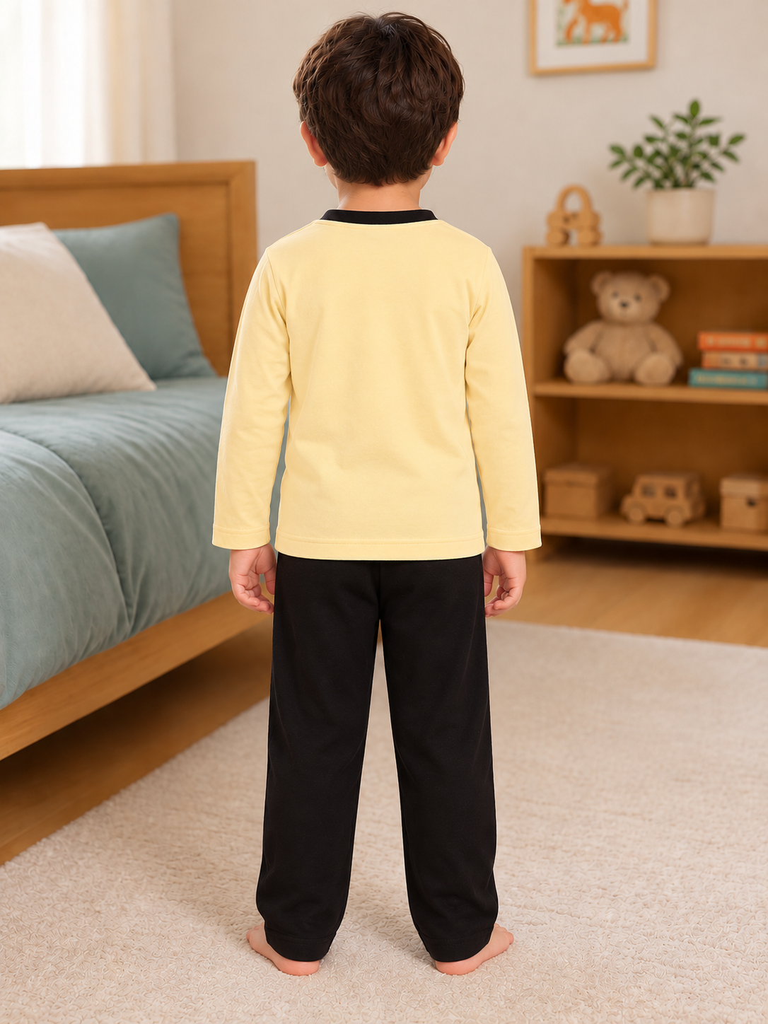 Pijama longo para meninos em algodão, com gola v — Amarelo e preto — foto C