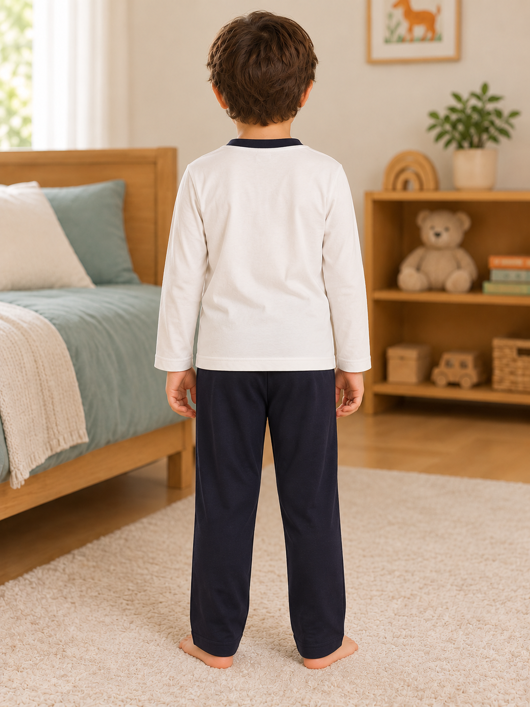 Pijama longo para meninos em algodão, com gola v — Branco e preto — foto C