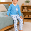Pijama longo para meninos em algodão, com gola v — Azul claro e branco - carros — foto B