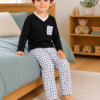 Pijama longo para meninos em algodão, com gola v — Preto e branco - geométrico — foto B